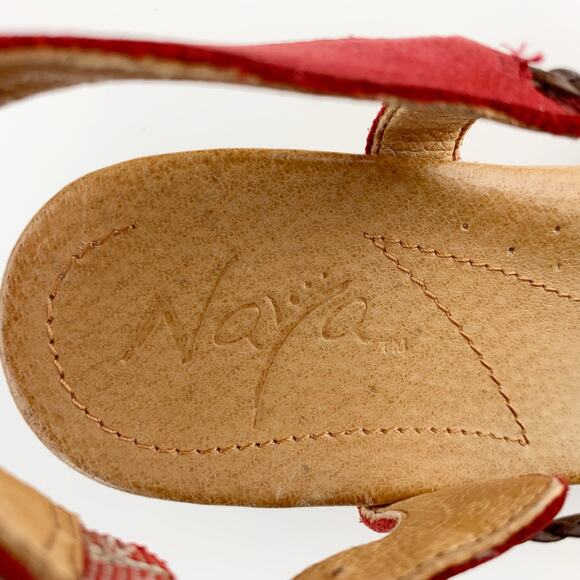 Naya Nalisha Sandals Platform Wedge Cork Red Leather Upper Strappy Women's 6.5 - Picture 5 of 11